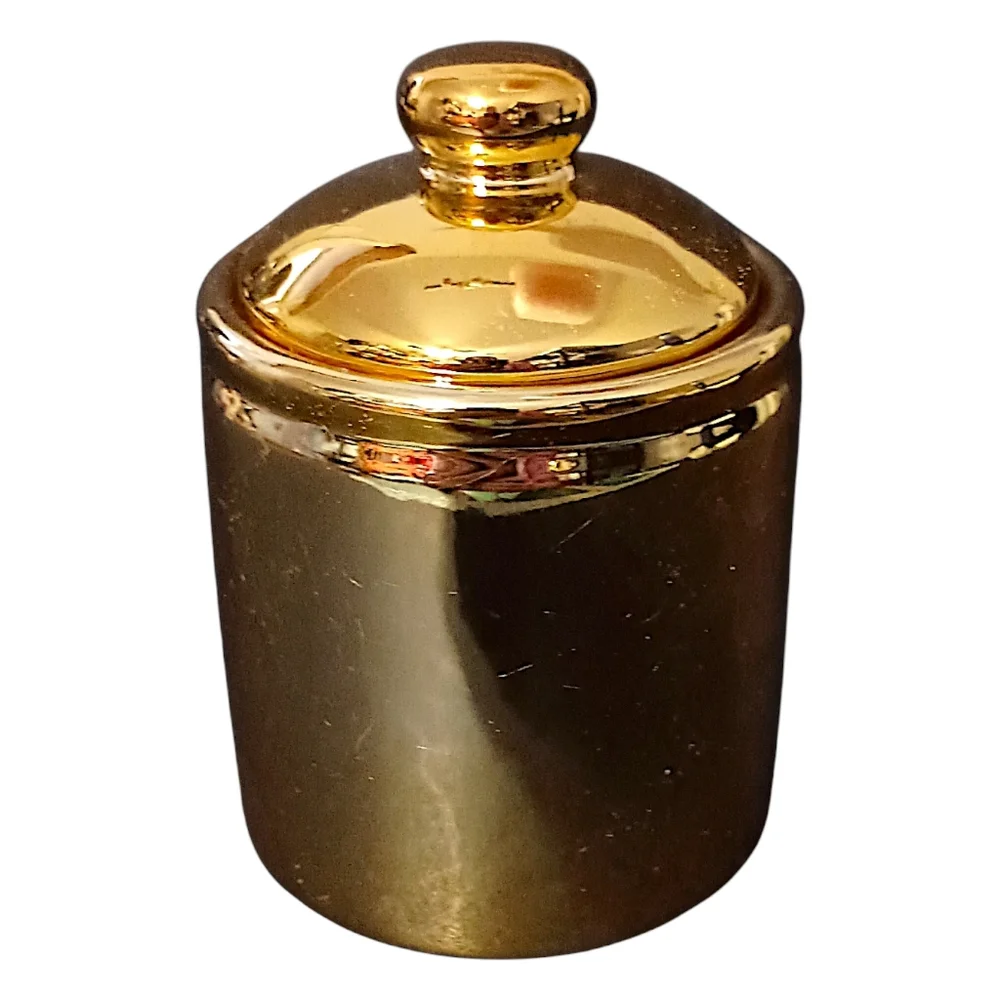 RH Macy Gold Painted Sugar Bowl Lidded Vintage 80s‎ Holiday Ceramic Porcelain